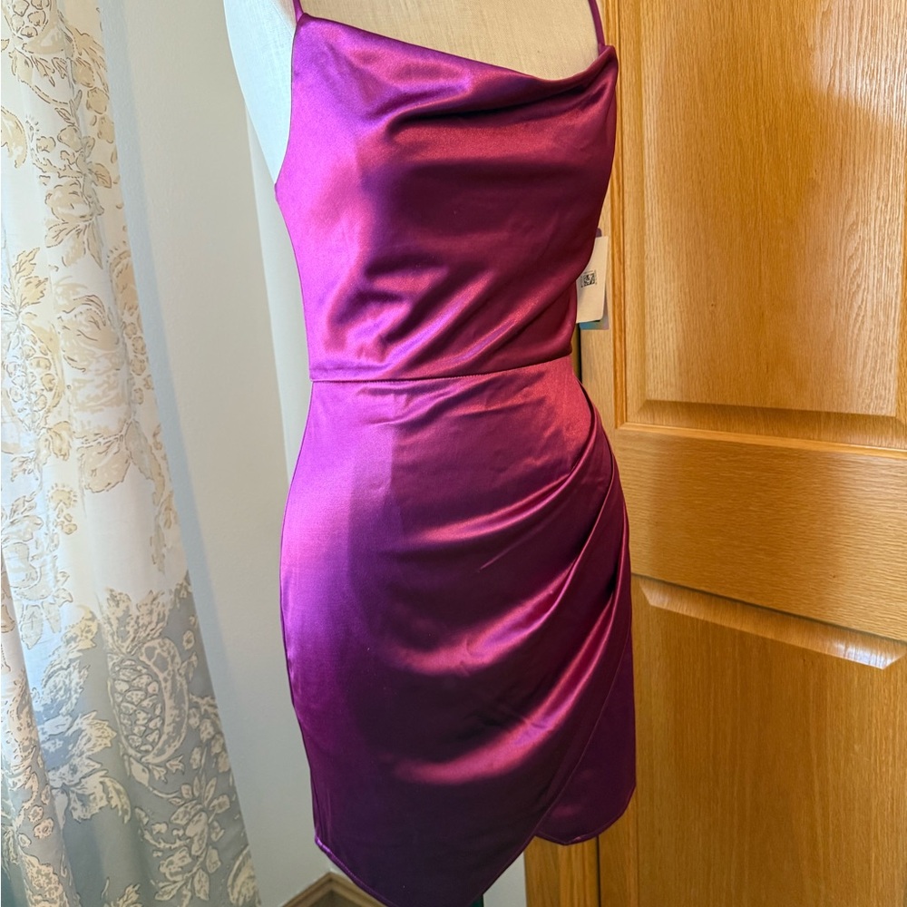 BCX Sleek Satin Mini Dress in Deep Purple